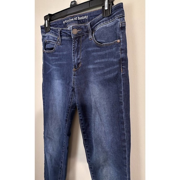 Articles Of Society Skinny Leg Jeans Women's 27 Blue Raw Hem Low Rise Dark Wash - Picture 3 of 12